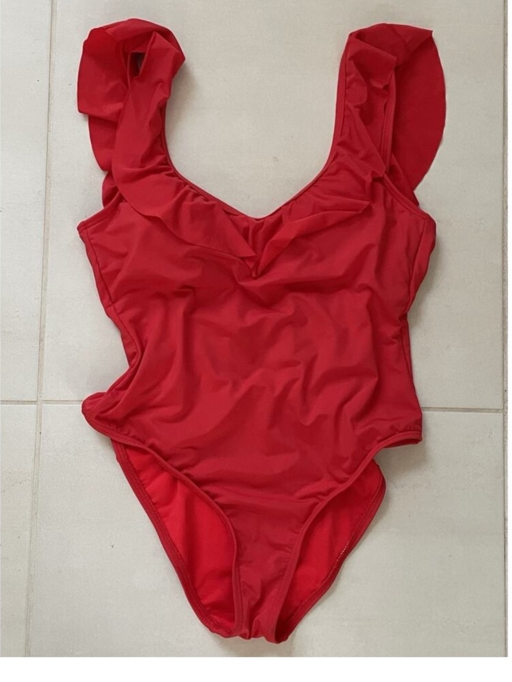 Kenneth Cole Reaction Red One-Piece Swimsuit with Ruffle Straps
